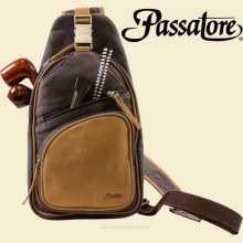Passatore Brown and Grey Canvas Pipe and Cigar Body Bag with Adjustable Shoulder Strap 639964