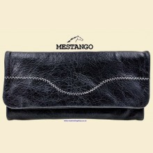 Mestango City Black Soft Leather Roll Up Button Zip Rolling Tobacco Pouch 2005-4