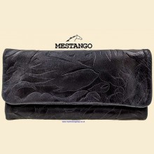 Mestango Floral Black Leather Roll Up Button Zip Rolling Tobacco Pouch 2006-1