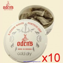 Odens Extreme White COLD DRY Smokeless Chew Tobacco Bags 10 x 10g Packs