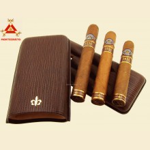 Montecristo High Quality Branded Fleur De Lis Grained Brown Leather Cigar Case with 3 Linea Series 1935 Cigars