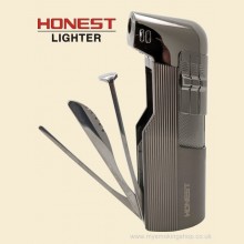 Honest Penryn Gunmetal Piezo Standard Flame Pipe Lighter with Pipe Tools