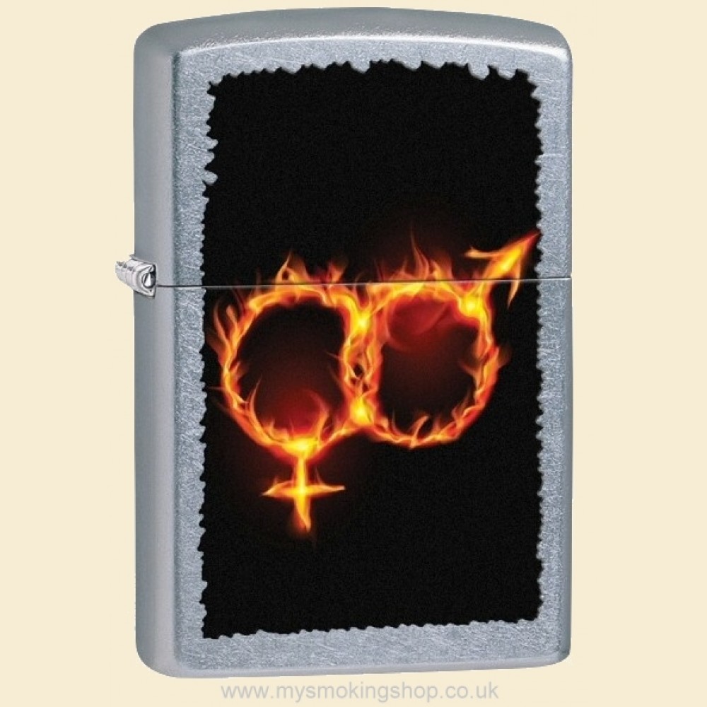 Zippo Man Woman Fire Street Chrome Regular Petrol Lighter 28446