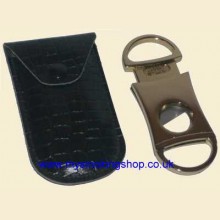 Quality Metal 46 Ring Gauge Single Flat Blade Cigar Cutter with Crocodile Leather Case