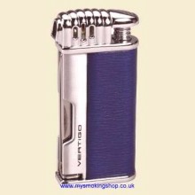 Vertigo by LOTUS Puffer Chrome and Blue Leather Standard Flame Pipe Lighter with Pipe Tools