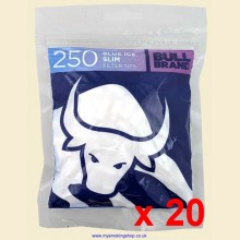 Bull Brand Slimline Blue Ice Filter Tips 20 Bags of 250